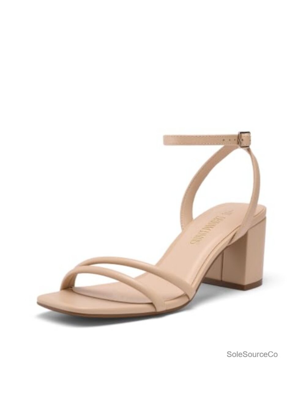 Chunky Block Heel Sandal with Ankle Strap Square Toe Faux Leather